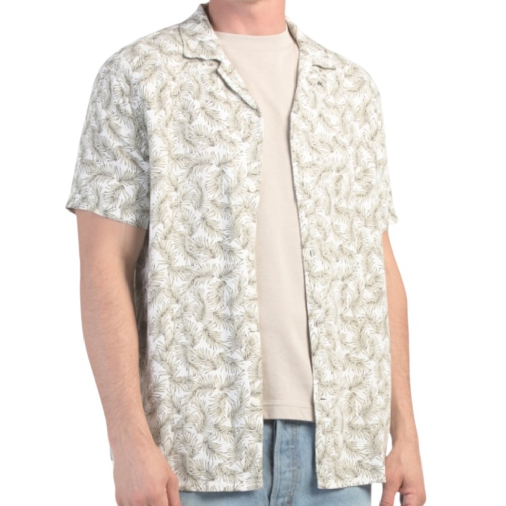 Magaschoni Linen Blend Shirt Button Front Short Sleeve Breathable Men’s Medium